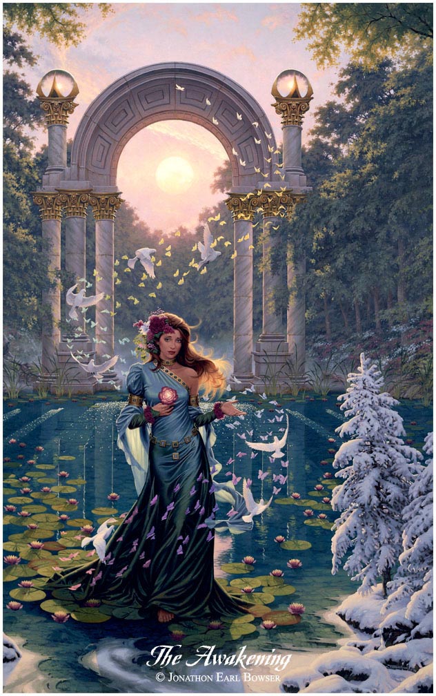 ...an oil painting of Aurora, the Goddess of Spring, bringing Life to the sleeping winter landscape...