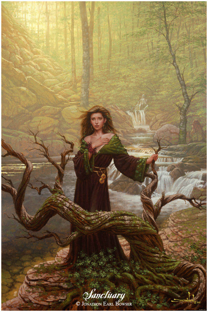 ...an oil painting of the Goddess of the Low Forest, standing protectively withe Her Woodland Children...